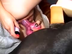 Pretty small-breasted all natural coed widening her legs for a beastiality sex adventure 